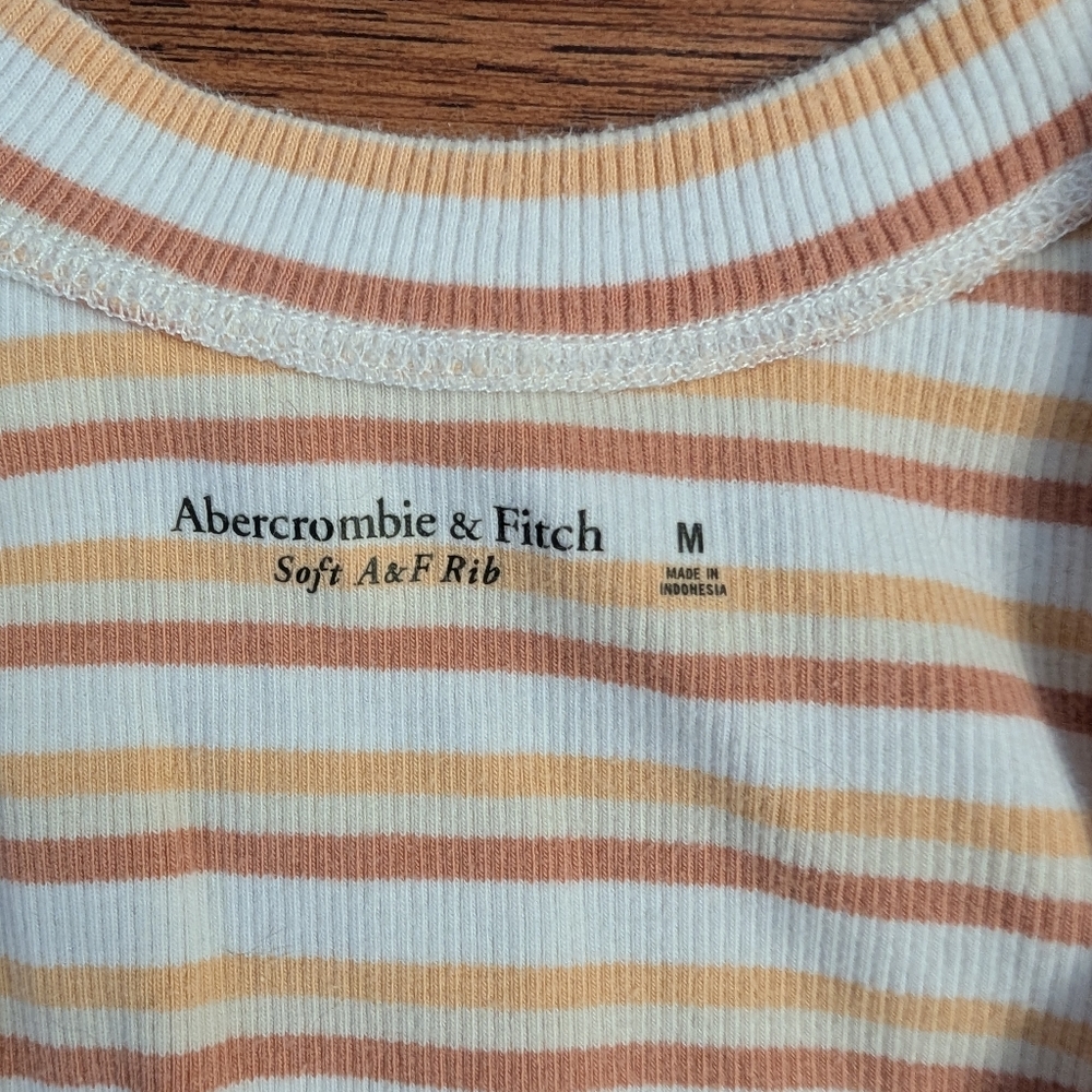 Abercrombie & Fitch Cream and Tan Striped Top - Picture 3 of 3